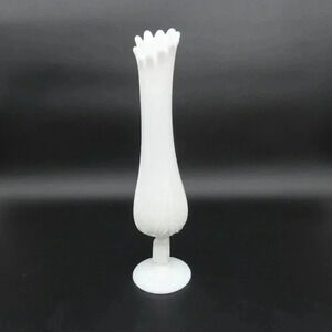 Vintage Swung Stretch Pedestal White Milk Glass Bud Vase Fenton Style MCM 12.25”